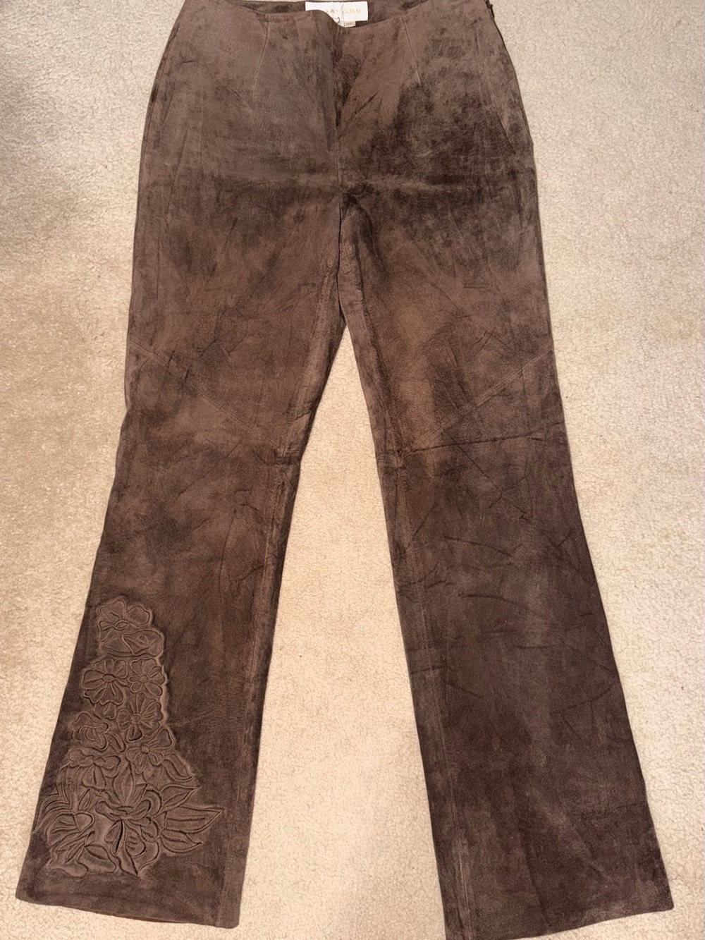 Margaret Godfrey Brown Suede Embroidered Flare Pants - Women